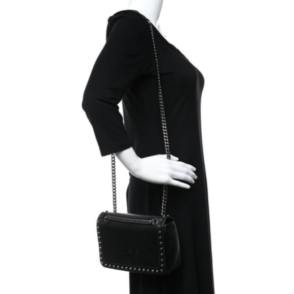 PRADA Glace Calfskin Studded Crossbody in Black - Picture 3 of 8